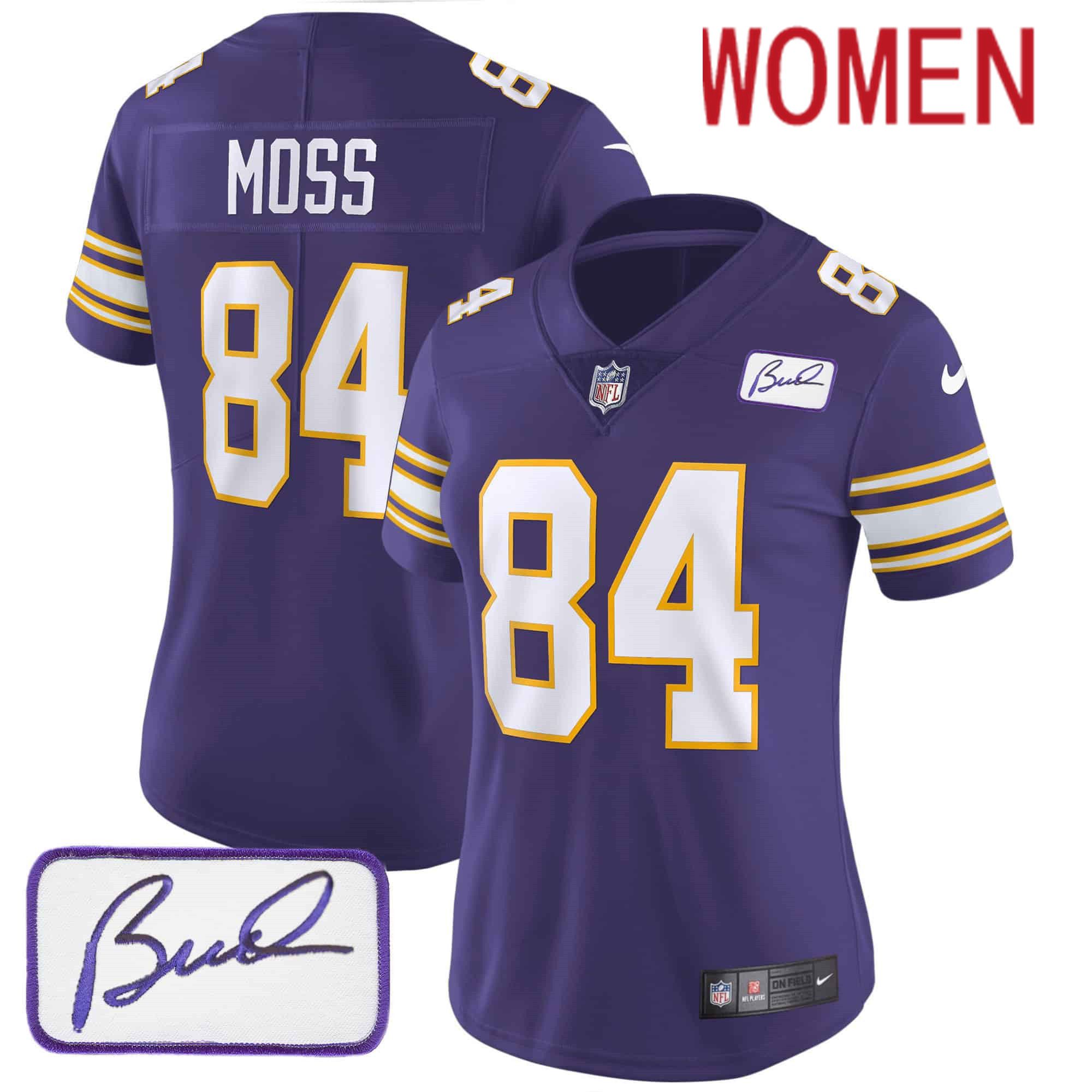Women Minnesota Vikings #84 Moss Purple 2024 Nike Bud Grant Patch Classic Limited NFL Jersey style 1
